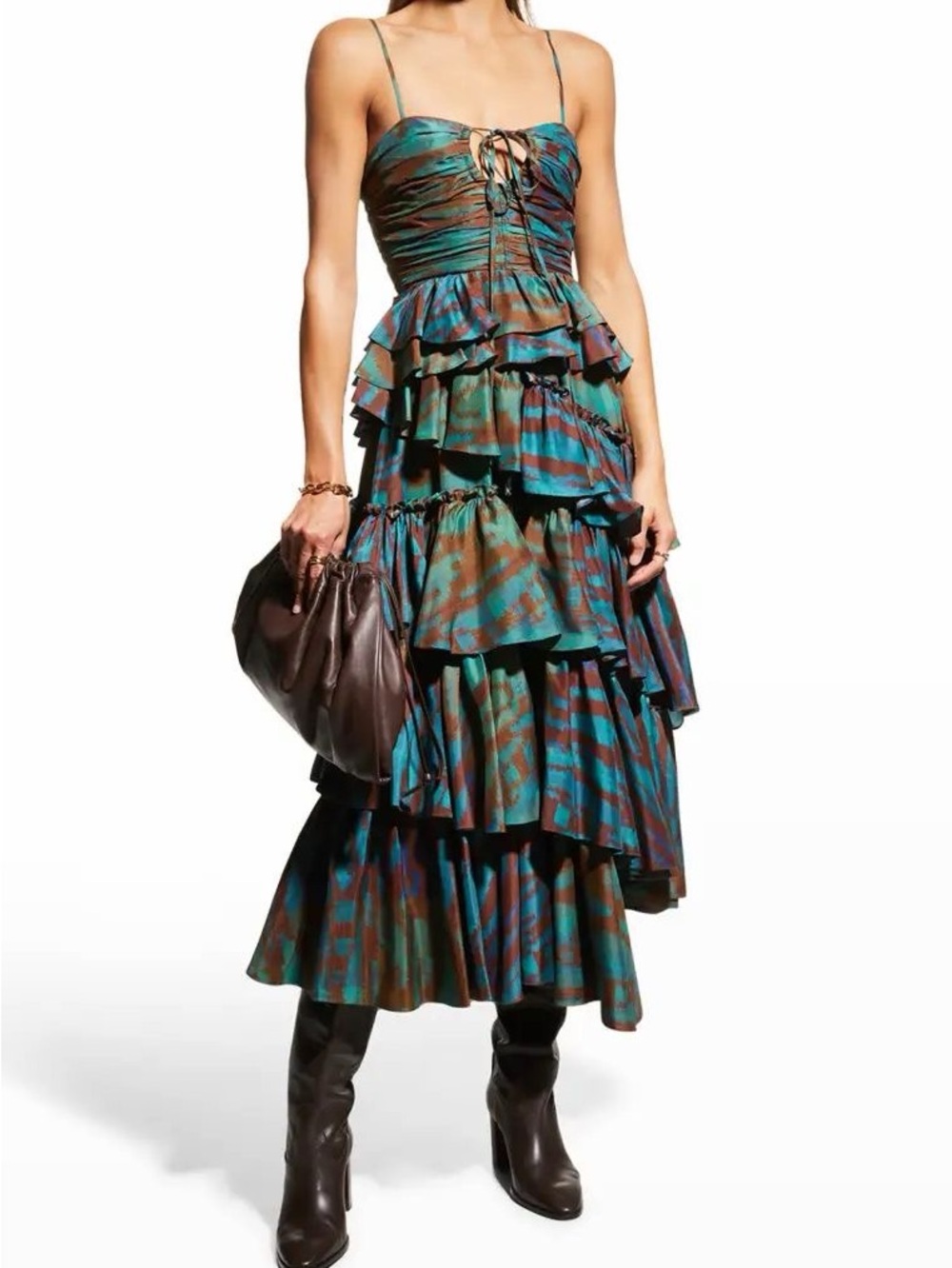 Ulla Johnson Zenat Runway Silk Ikat Tiered Halter Dress Emerald Size 6 - Picture 12 of 17